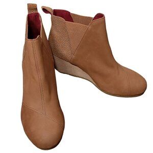 TOMS Kelsey Wedge Ankle Bootie Tan Suede Women's 10 NWOB